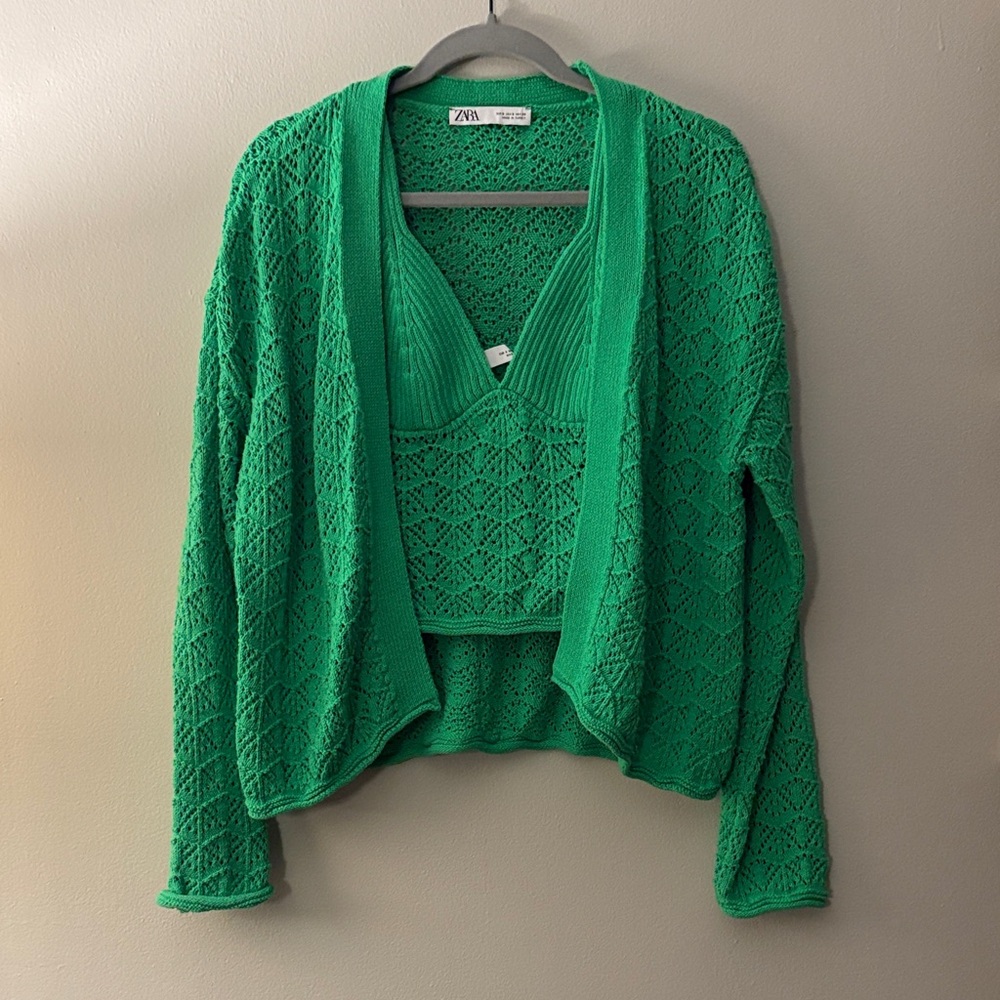 Zara Vibrant Green Knit Cardigan